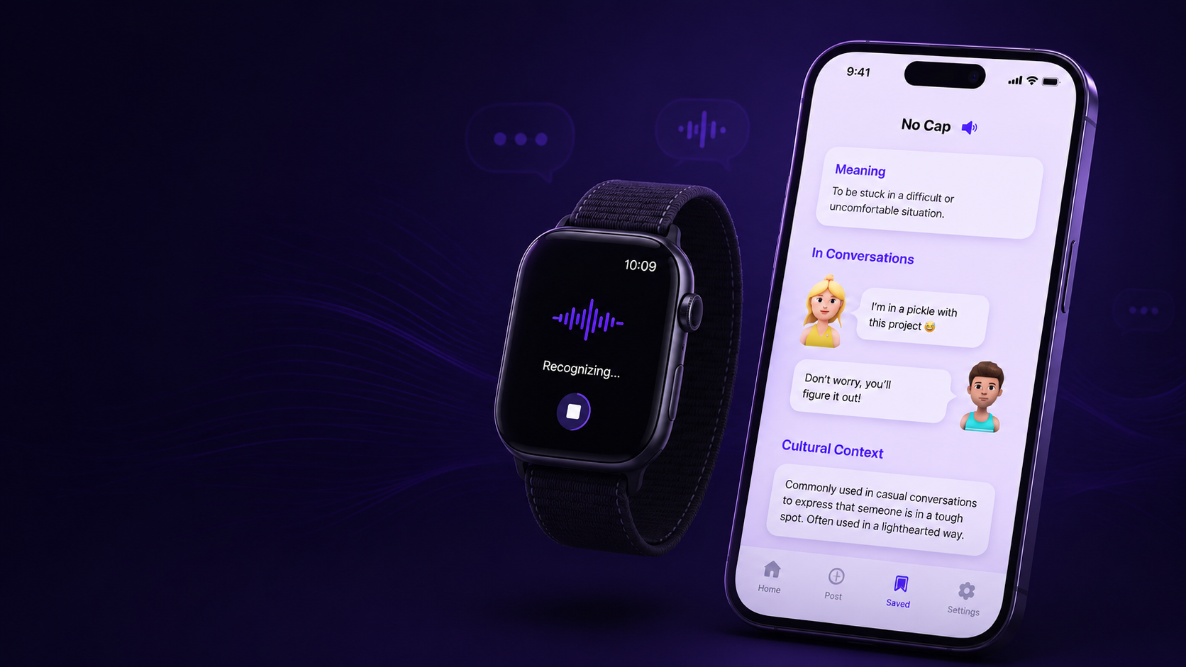 Proslang watch and phone screens